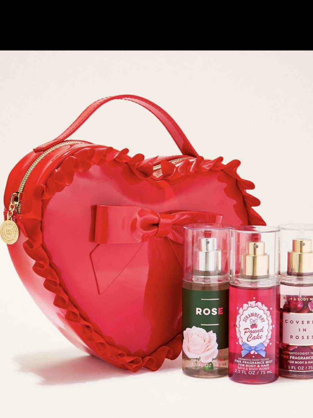 B&BW Red Heart-Shaped Cosmetic Bag with Bow and 3 minis